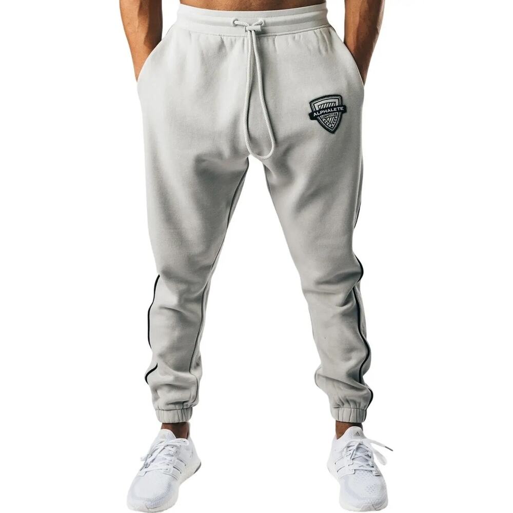 Alphalete Identity Joggers Cream Competition Gym Sweatpants Logo 28” Men’s S/M - Picture 2 of 6